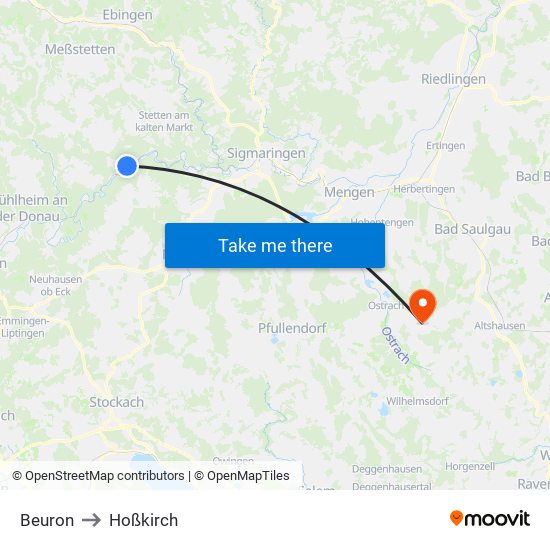 Beuron to Hoßkirch map