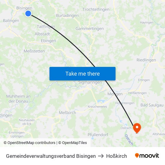 Gemeindeverwaltungsverband Bisingen to Hoßkirch map