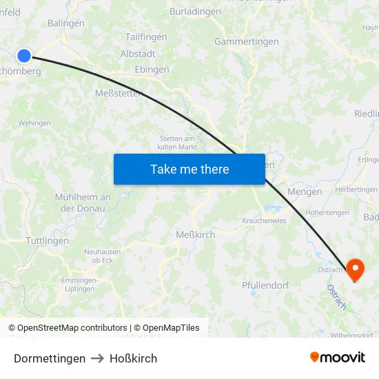 Dormettingen to Hoßkirch map