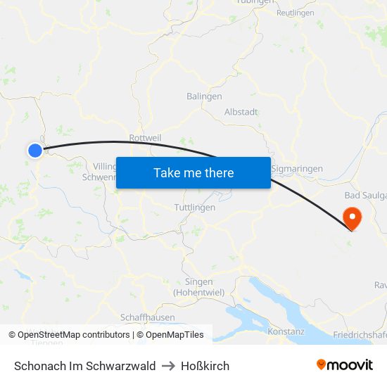 Schonach Im Schwarzwald to Hoßkirch map