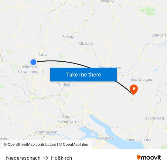 Niedereschach to Hoßkirch map