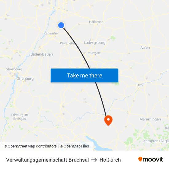 Verwaltungsgemeinschaft Bruchsal to Hoßkirch map