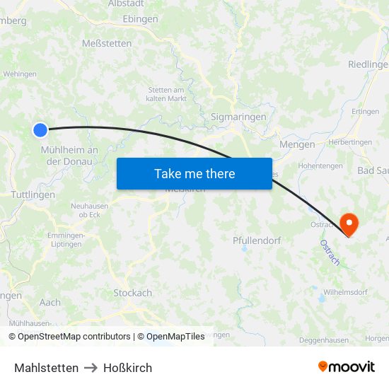 Mahlstetten to Hoßkirch map