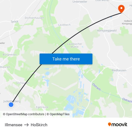 Illmensee to Hoßkirch map