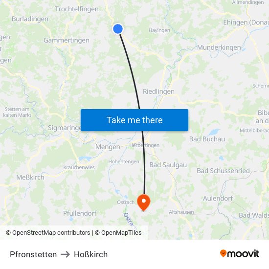 Pfronstetten to Hoßkirch map