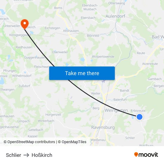 Schlier to Hoßkirch map