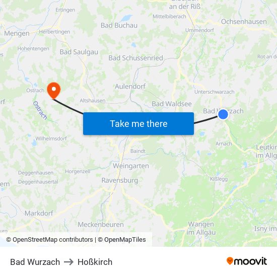 Bad Wurzach to Hoßkirch map