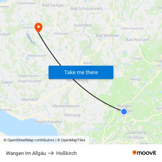 Wangen Im Allgäu to Hoßkirch map