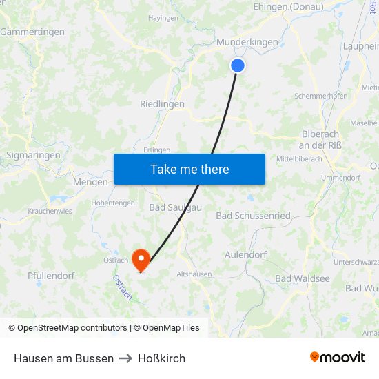 Hausen am Bussen to Hoßkirch map