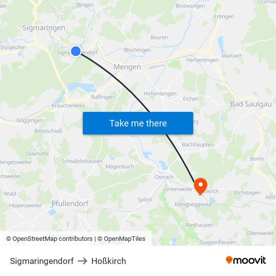 Sigmaringendorf to Hoßkirch map