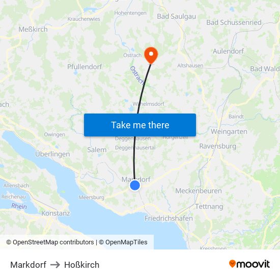 Markdorf to Hoßkirch map