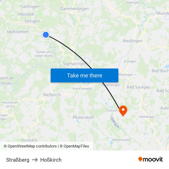 Straßberg to Hoßkirch map