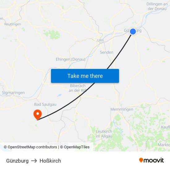 Günzburg to Hoßkirch map