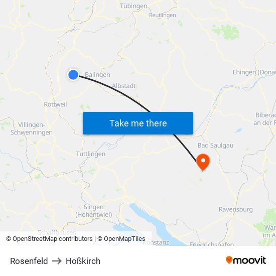 Rosenfeld to Hoßkirch map