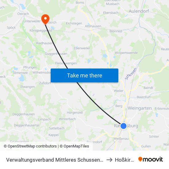 Verwaltungsverband Mittleres Schussental to Hoßkirch map