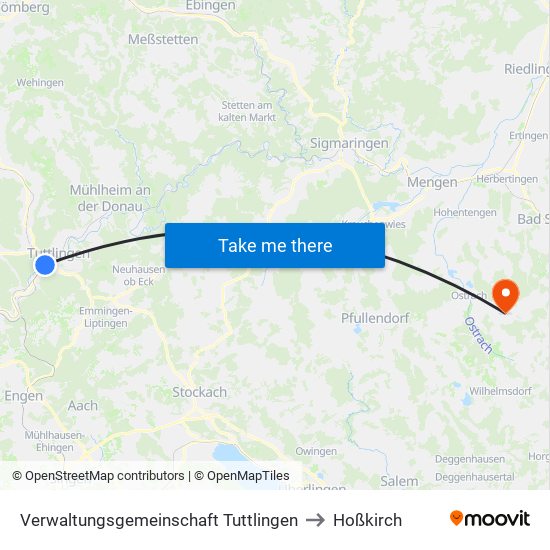 Verwaltungsgemeinschaft Tuttlingen to Hoßkirch map