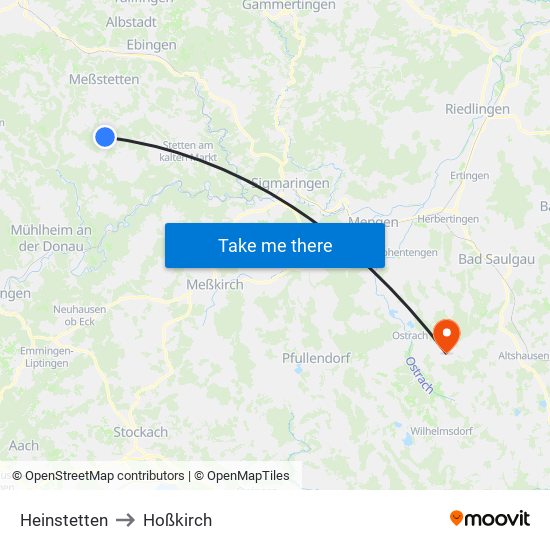 Heinstetten to Hoßkirch map