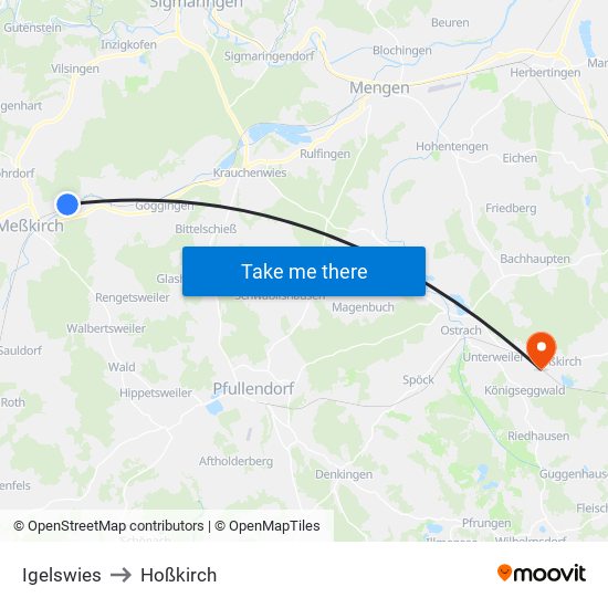 Igelswies to Hoßkirch map