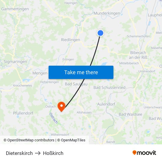 Dieterskirch to Hoßkirch map