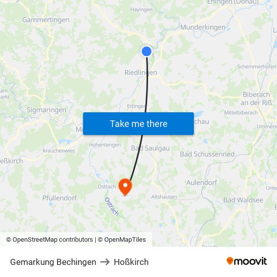 Gemarkung Bechingen to Hoßkirch map