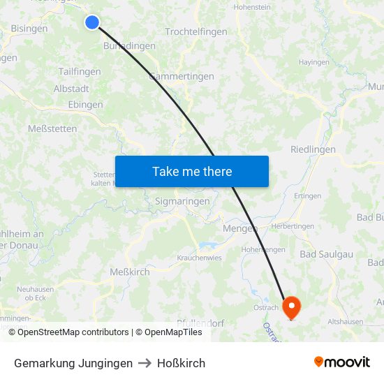 Gemarkung Jungingen to Hoßkirch map