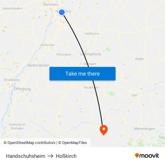 Handschuhsheim to Hoßkirch map