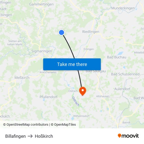 Billafingen to Hoßkirch map