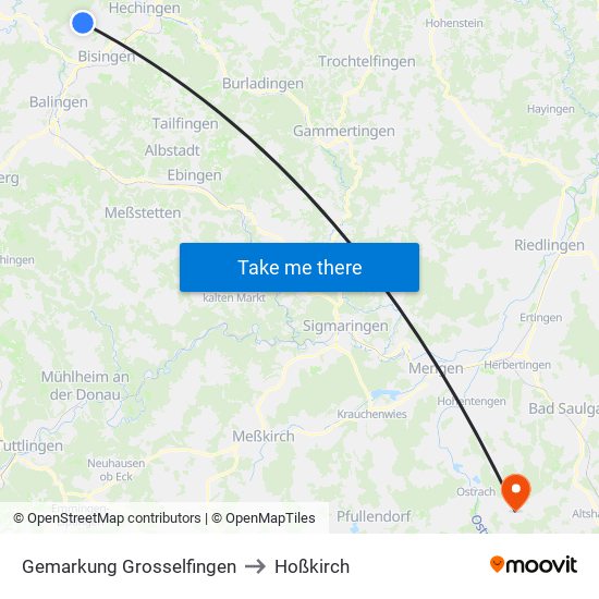 Gemarkung Grosselfingen to Hoßkirch map