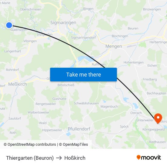 Thiergarten (Beuron) to Hoßkirch map