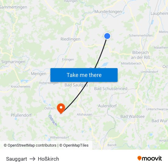 Sauggart to Hoßkirch map