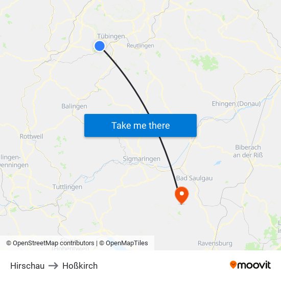 Hirschau to Hoßkirch map