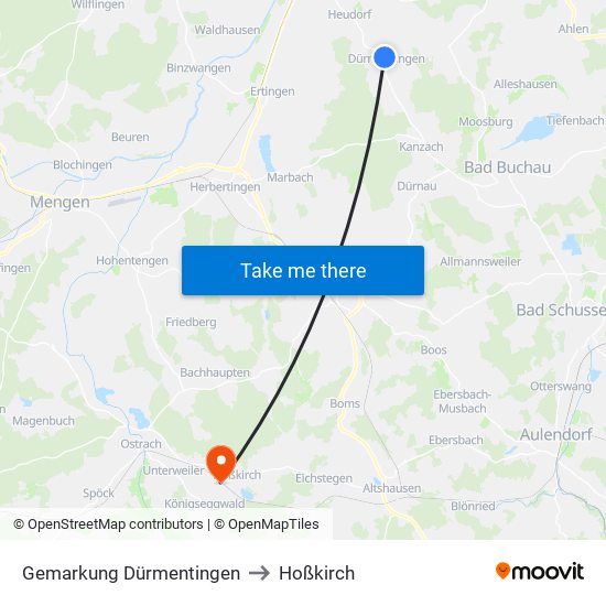 Gemarkung Dürmentingen to Hoßkirch map