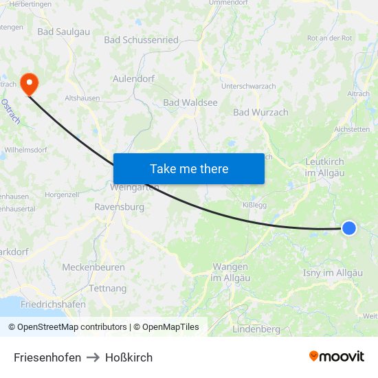 Friesenhofen to Hoßkirch map