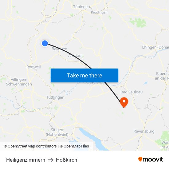 Heiligenzimmern to Hoßkirch map