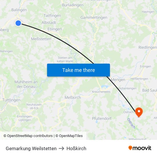 Gemarkung Weilstetten to Hoßkirch map