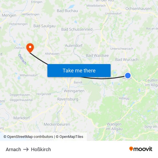Arnach to Hoßkirch map