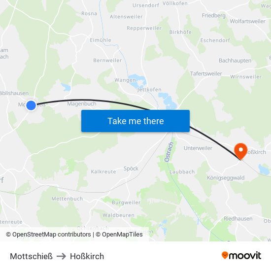 Mottschieß to Hoßkirch map