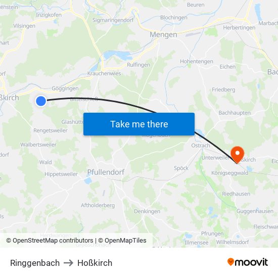 Ringgenbach to Hoßkirch map
