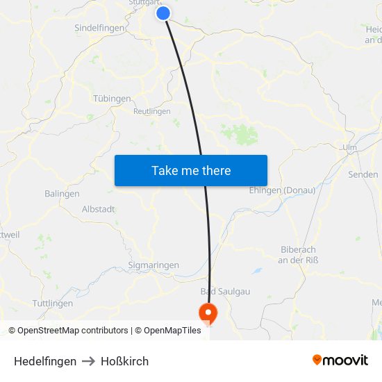 Hedelfingen to Hoßkirch map