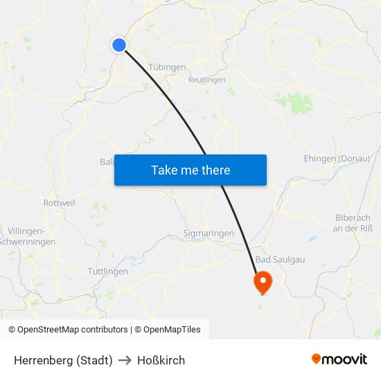 Herrenberg (Stadt) to Hoßkirch map