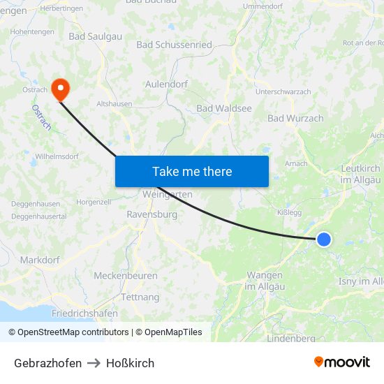 Gebrazhofen to Hoßkirch map