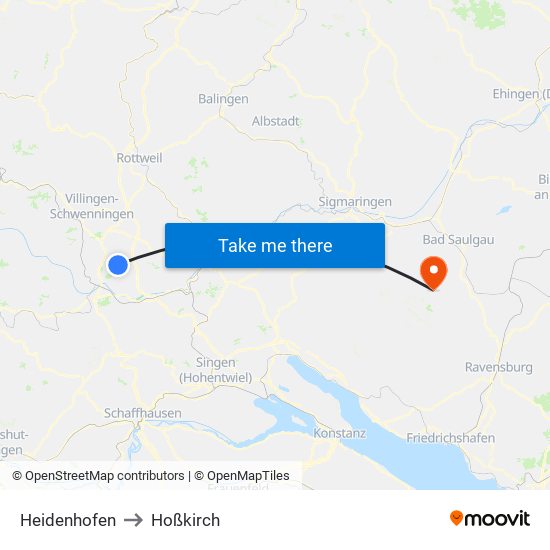 Heidenhofen to Hoßkirch map