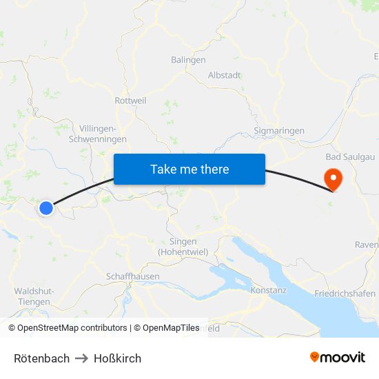 Rötenbach to Hoßkirch map