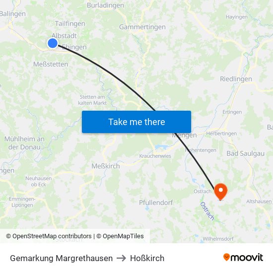 Gemarkung Margrethausen to Hoßkirch map