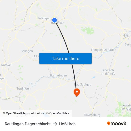 Reutlingen-Degerschlacht to Hoßkirch map