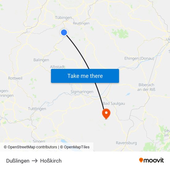 Dußlingen to Hoßkirch map