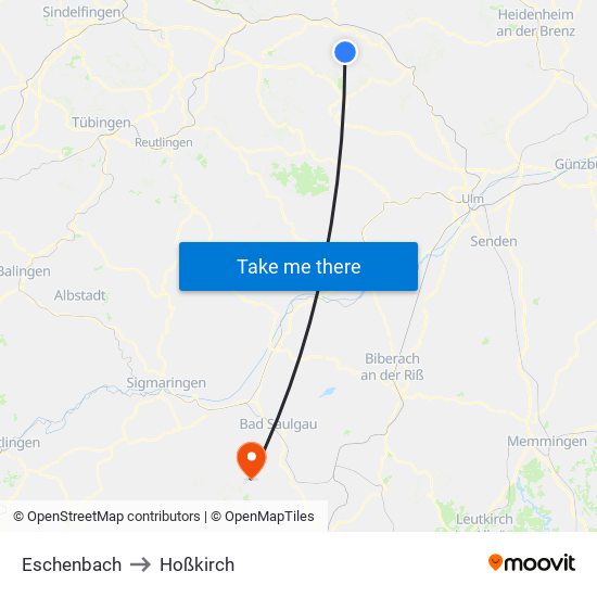 Eschenbach to Hoßkirch map