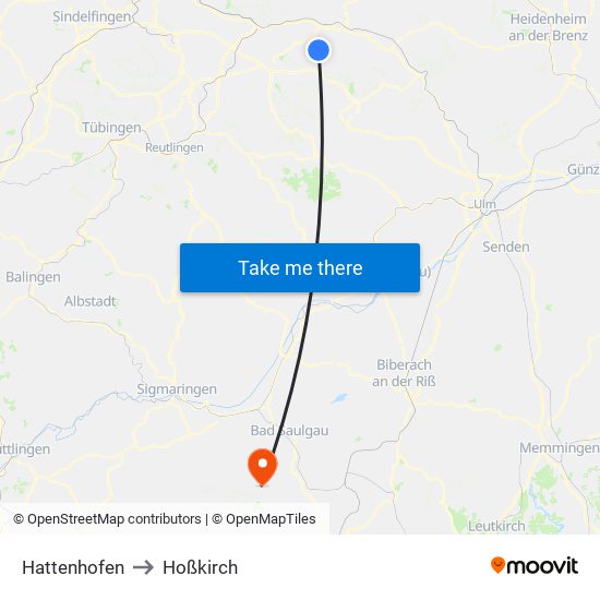 Hattenhofen to Hoßkirch map