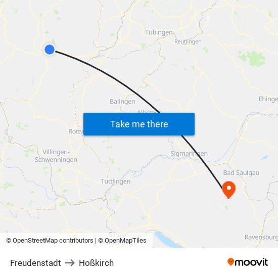 Freudenstadt to Hoßkirch map