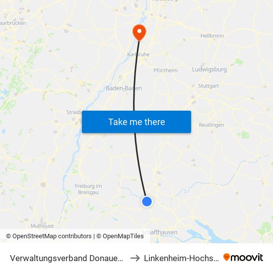 Verwaltungsverband Donaueschingen to Linkenheim-Hochstetten map